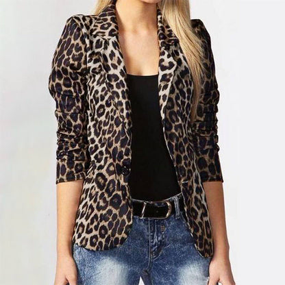 Damska elegancka marynarka w leopardzie wzory z taliowanym krojem Heidi-Mode