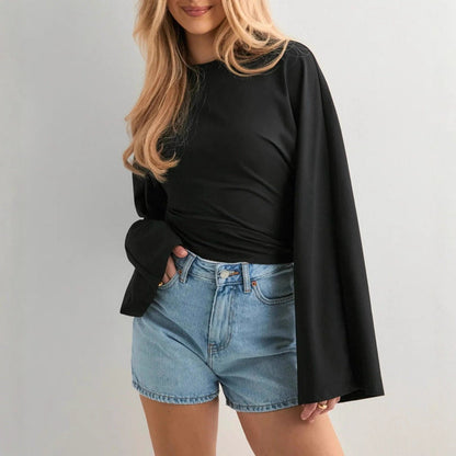 Elegant cropped langærmet top med vide ærmer