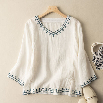 Pattern V-Neck Blouse