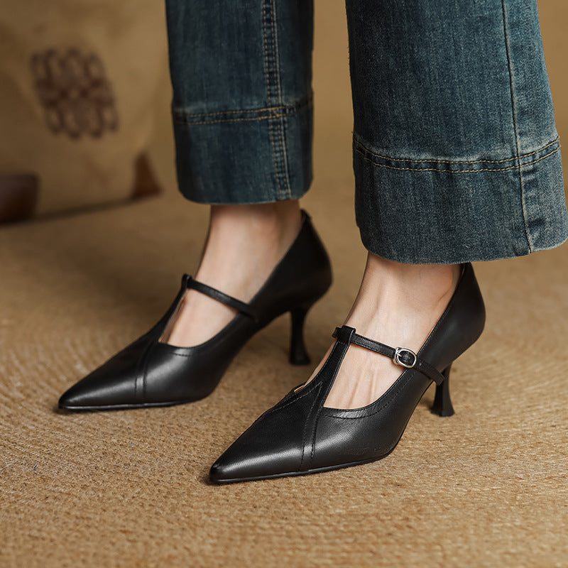 Nerea™ | Zapatos de tacón T de cuero elegantes