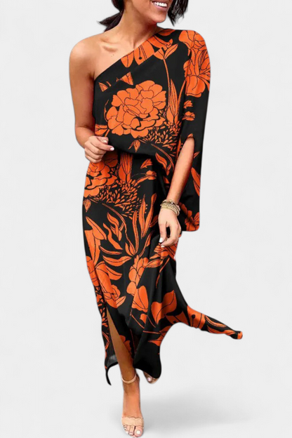 Carlena Vestido de Un Hombro con Estampado Romántico