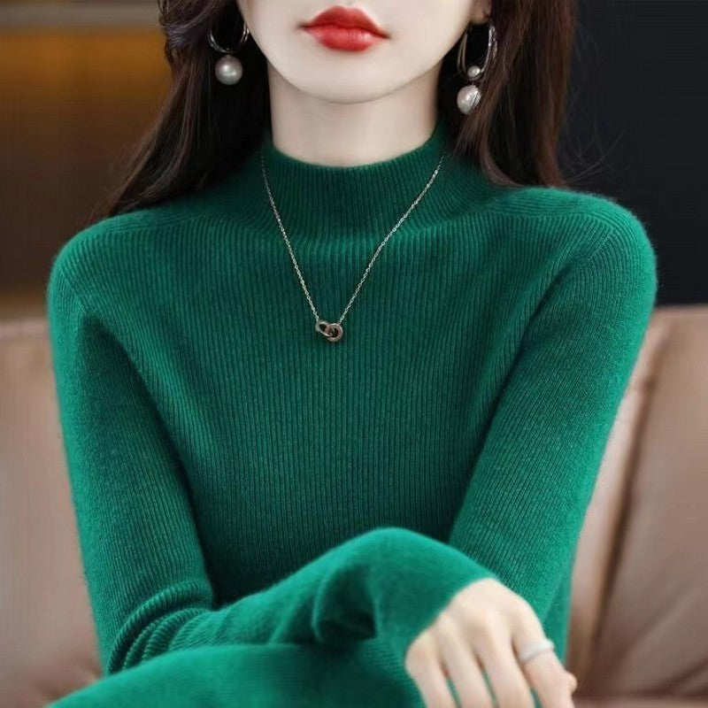 Bottoming Shirt Wool Sweater Women's Autumn and Winter Wool Half-turtleneck Inner Sweater Slim-fit