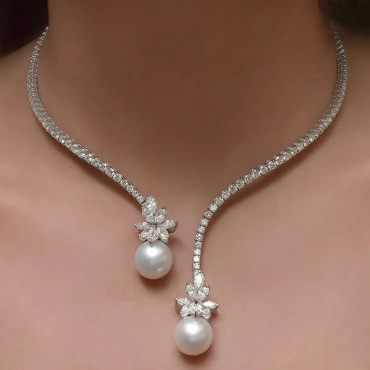 Elegáns és Fénylő Gyöngy Nyaklánc Sterling Ezüstben