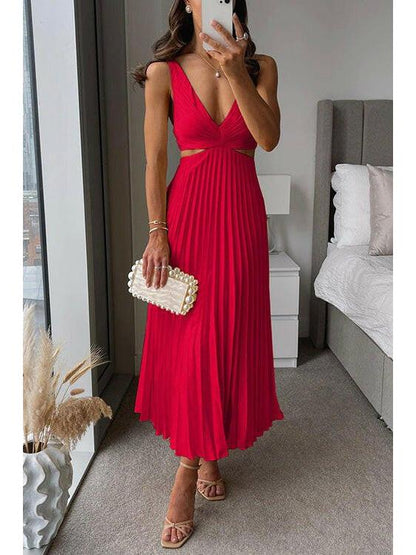 Isabella | Women's Bodycon Dress With V-Neckline And Flowing Pleats