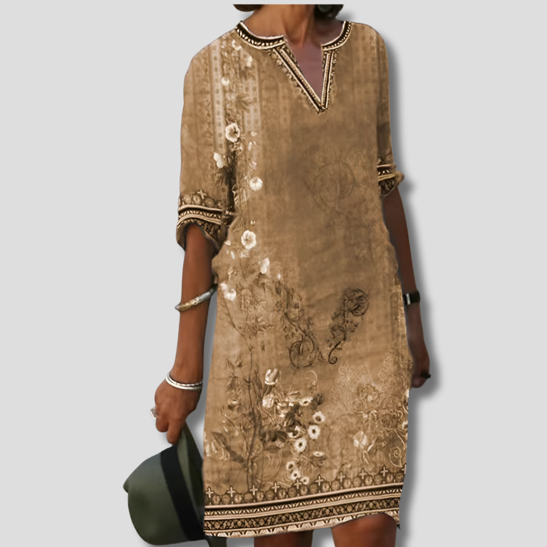 Olivia | Women Boho Floral Tunic Dress Casual Short Sleeve