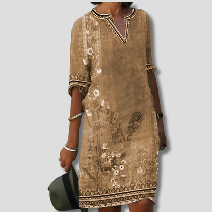 Olivia | Women Boho Floral Tunic Dress Casual Short Sleeve