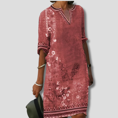 Olivia | Women Boho Floral Tunic Dress Casual Short Sleeve