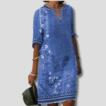 Olivia | Women Boho Floral Tunic Dress Casual Short Sleeve