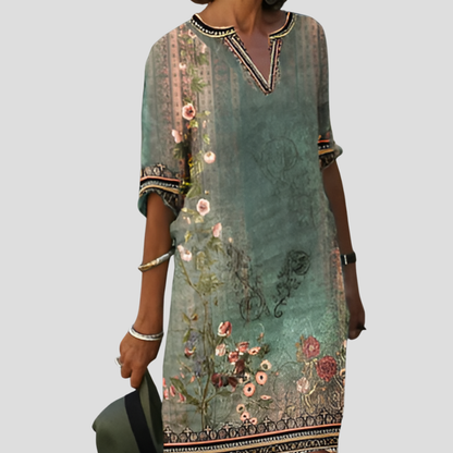 Olivia | Women Boho Floral Tunic Dress Casual Short Sleeve