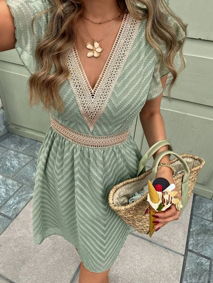 Ombelira – Summer Mini V Neck Dress Women
