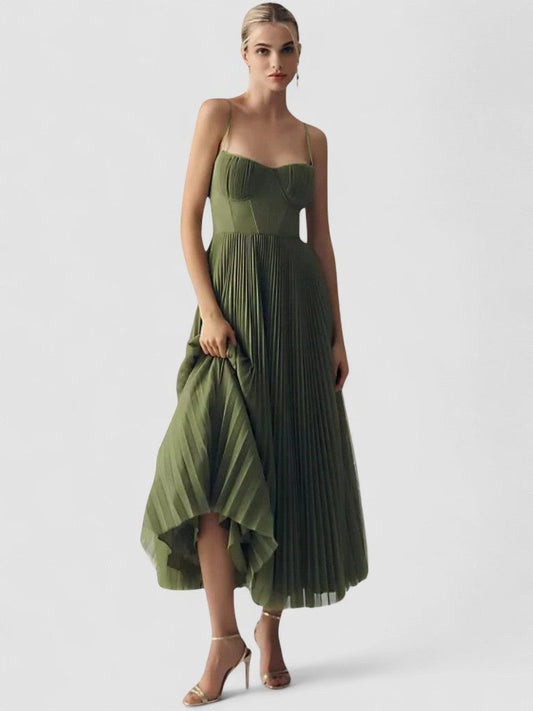 Jasira – Rochie de Damă Plisată Midi Elegantă Romantică