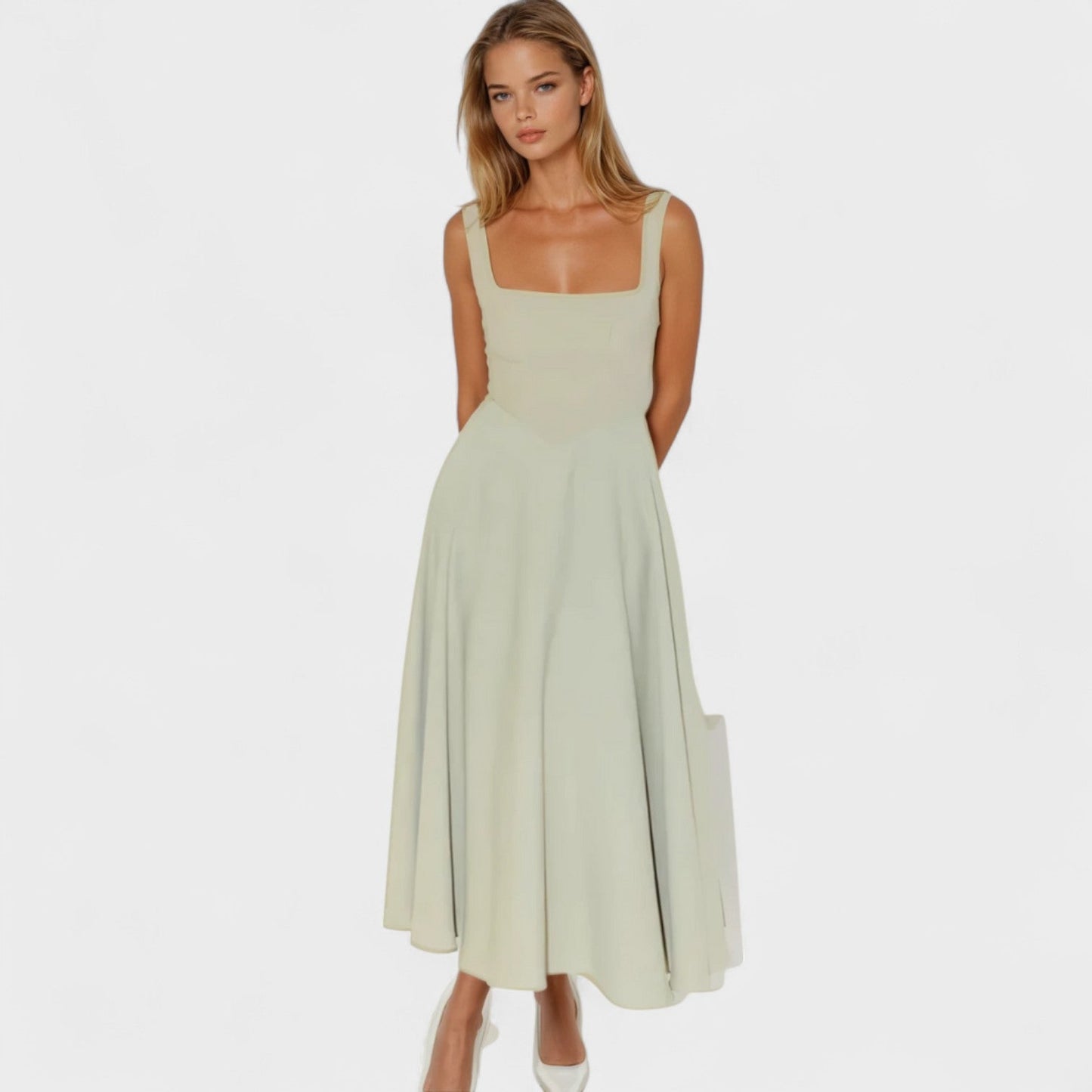 Maribel – Vestido Midi con Escote Cuadrado que realza tu feminidad