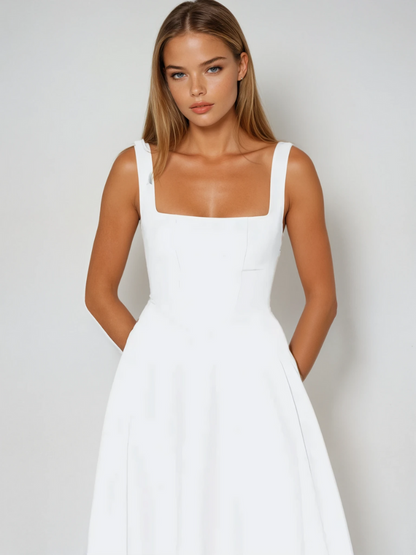 Carolina – Vestido de Gala com Decote Carmen e Saia Fluida
