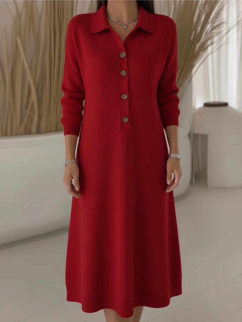 Lanique | Stilvolles Langarmkleid mit Dezenter Knopfreihe