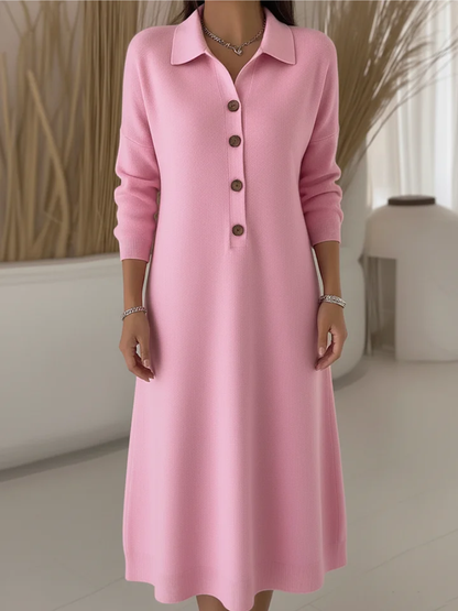 Lanique | Stilvolles Langarmkleid mit Dezenter Knopfreihe