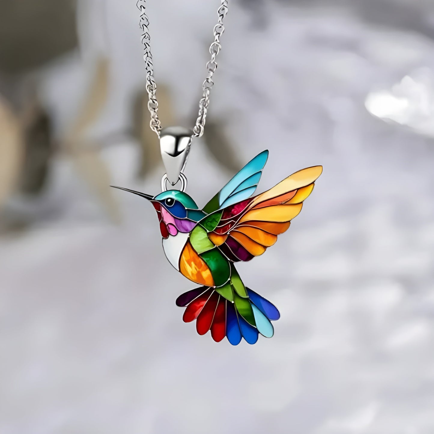 Elegant Hummingbird Necklace - Colourful Bird Design