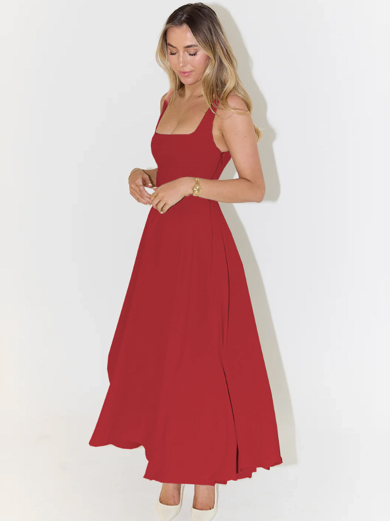 Carolina – Vestido de Gala com Decote Carmen e Saia Fluida