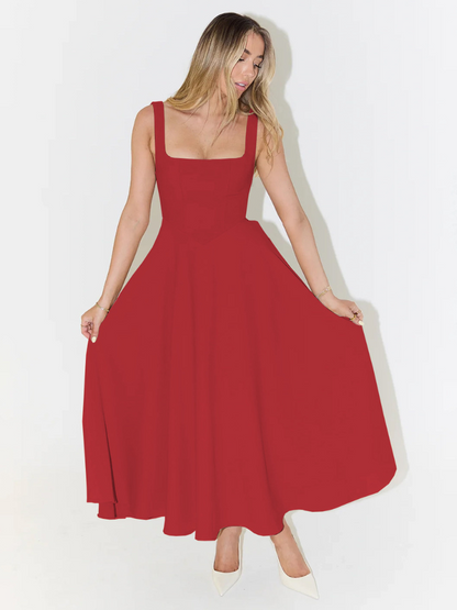 Carolina – Vestido de Gala com Decote Carmen e Saia Fluida
