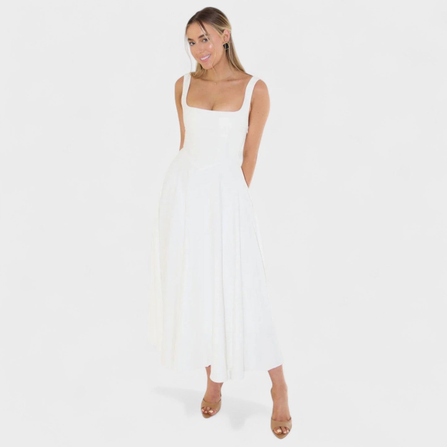 Maribel – Vestido Midi con Escote Cuadrado que realza tu feminidad
