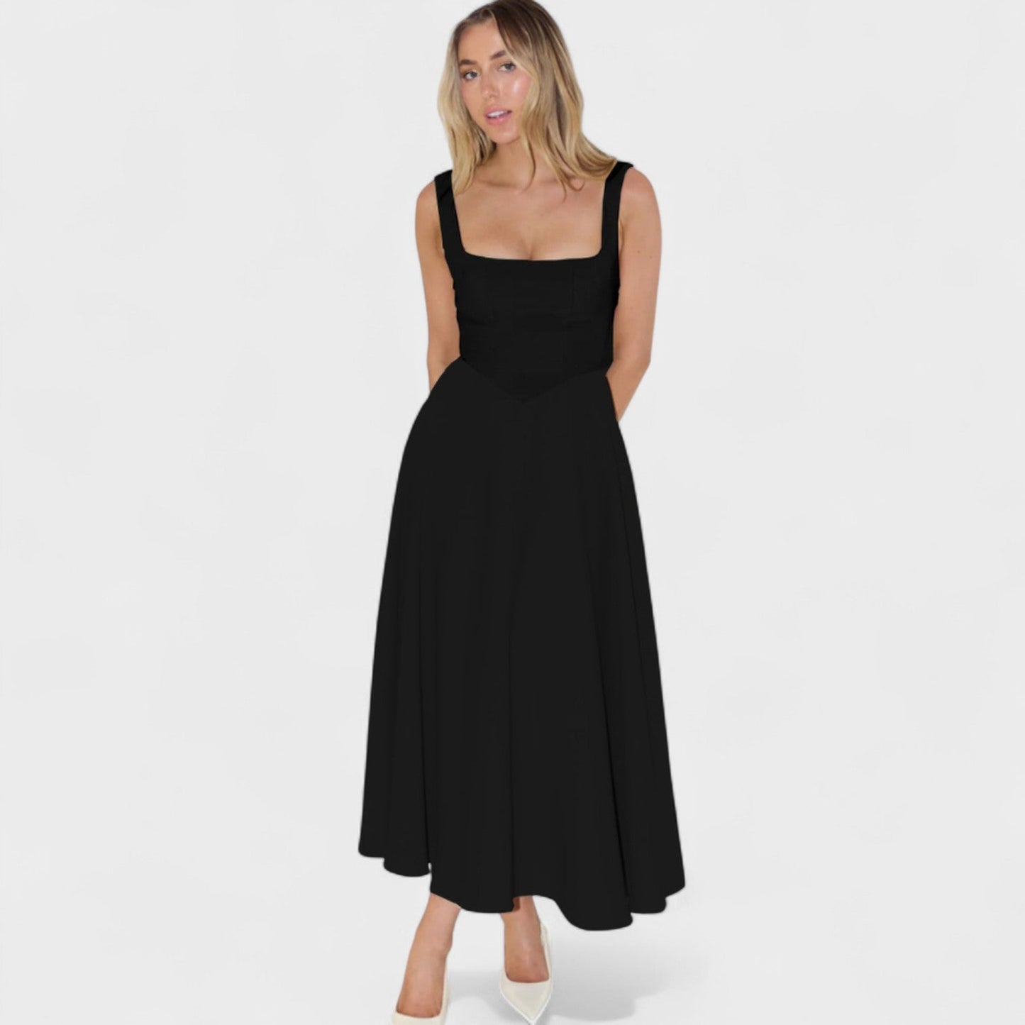 Maribel – Vestido Midi con Escote Cuadrado que realza tu feminidad
