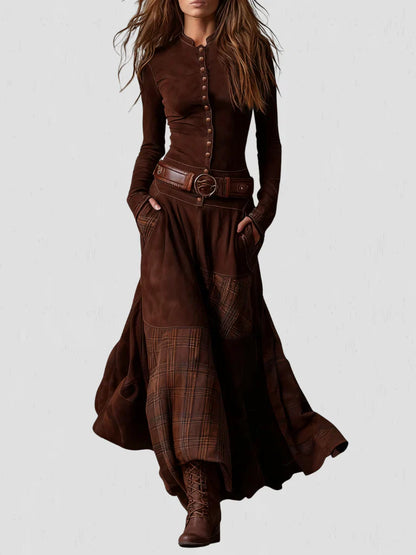 Stela | Rochie maxi din ante cu brâu