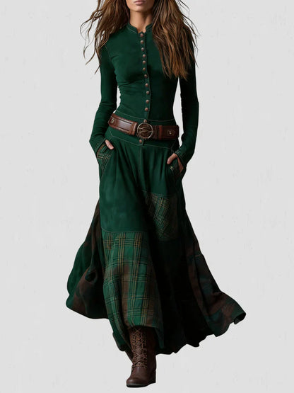 Stela | Rochie maxi din ante cu brâu