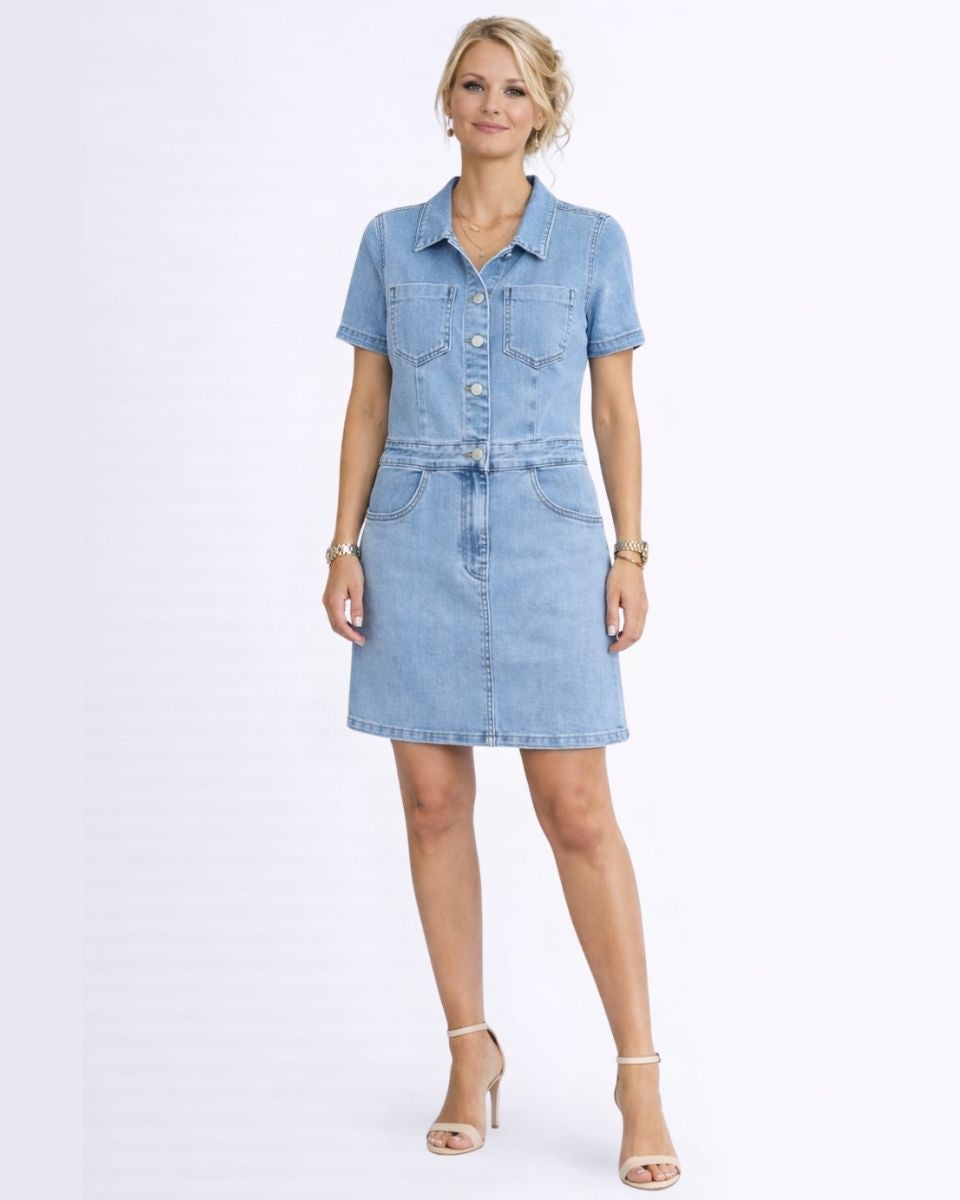 Povia | Denimkleid mit Knopfleiste und Kragen