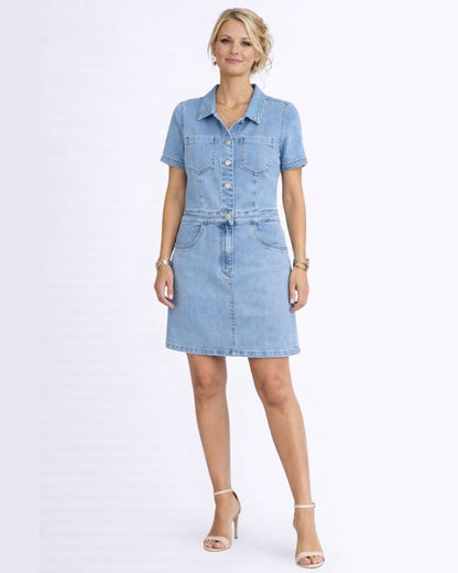 Povia | Denimkleid mit Knopfleiste und Kragen
