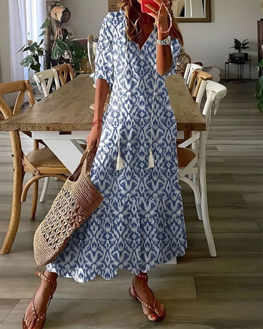 Damen Sommer V-Ausschnitt Kleid | Maxi
