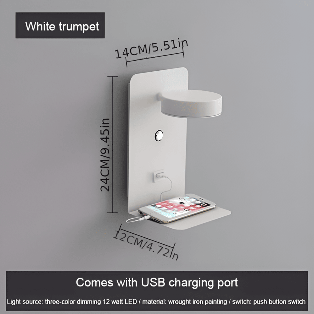 DualDelight – Justerbar Sänglampa med Hylla, USB & Väljbar Installation
