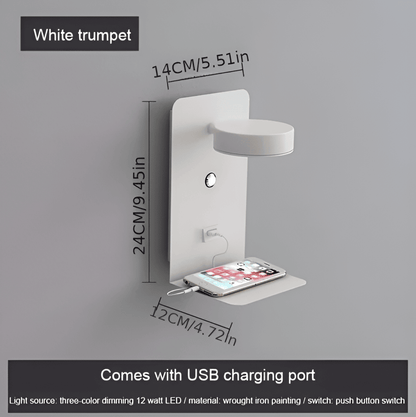 DualDelight – Justerbar Sänglampa med Hylla, USB & Väljbar Installation