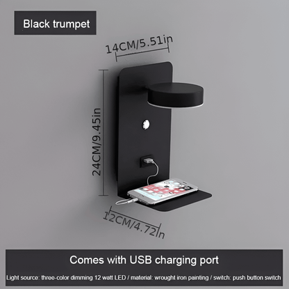 DualDelight – Justerbar Sänglampa med Hylla, USB & Väljbar Installation