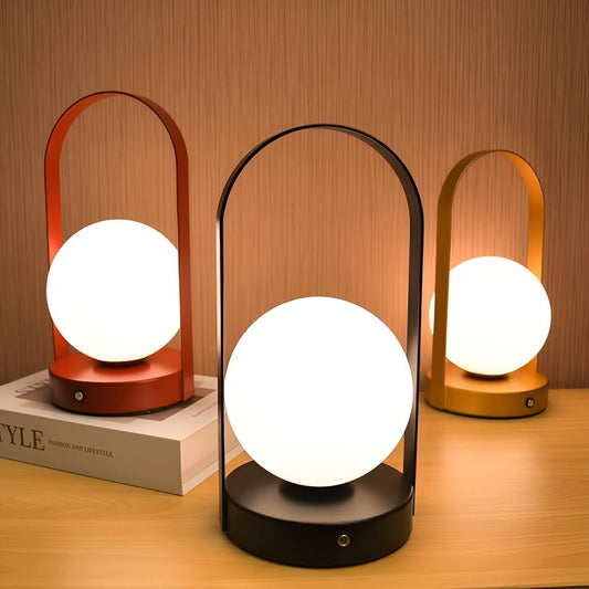 OrbitaLED - Sladdlös Bordslampa med klot - Uppladdningsbar och Rostfri