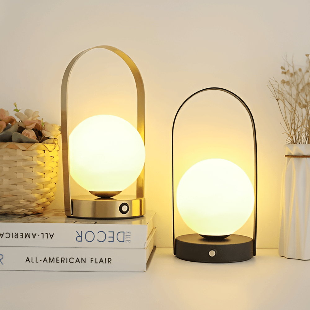 OrbitaLED - Sladdlös Bordslampa med klot - Uppladdningsbar och Rostfri