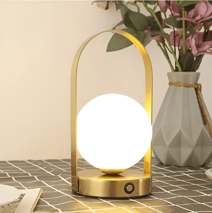 OrbitaLED - Sladdlös Bordslampa med klot - Uppladdningsbar och Rostfri