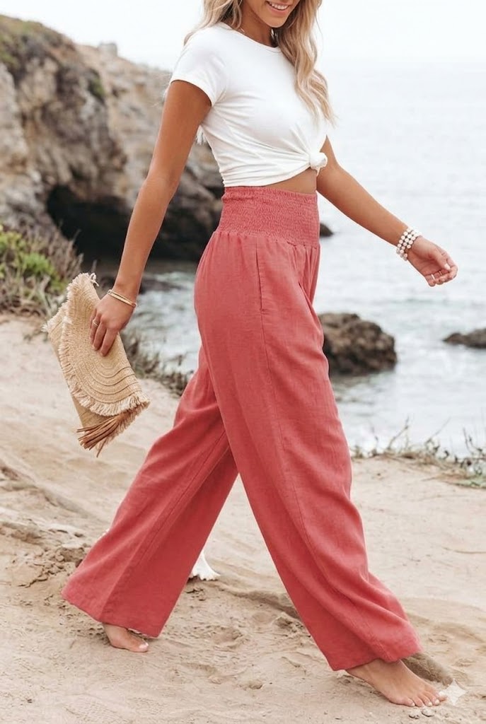 Monica | Woman Linen Trousers With Stretch Fabric And Comfortable Fit | Casual Everyday