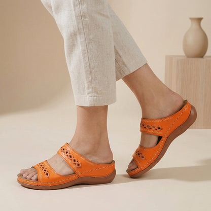 Laser-Cut Double Strap Comfort Orthopedic Slides - Timeless Ease for Sunny Days