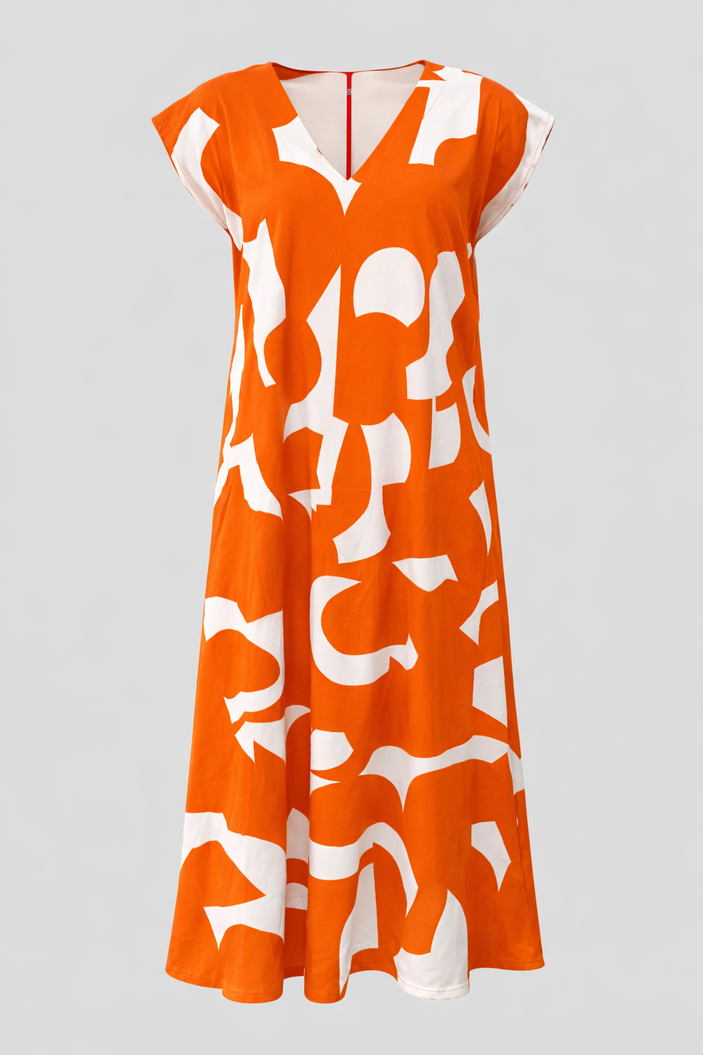 Abito Donna Maxy con Stampa Astratta - Arancione - abito estivo abito lungo abito maxy materiale leggero moda femminile scollatura a V stampa astratta stile artistico taglie disponibili vestibilità comoda - Concept Palermo