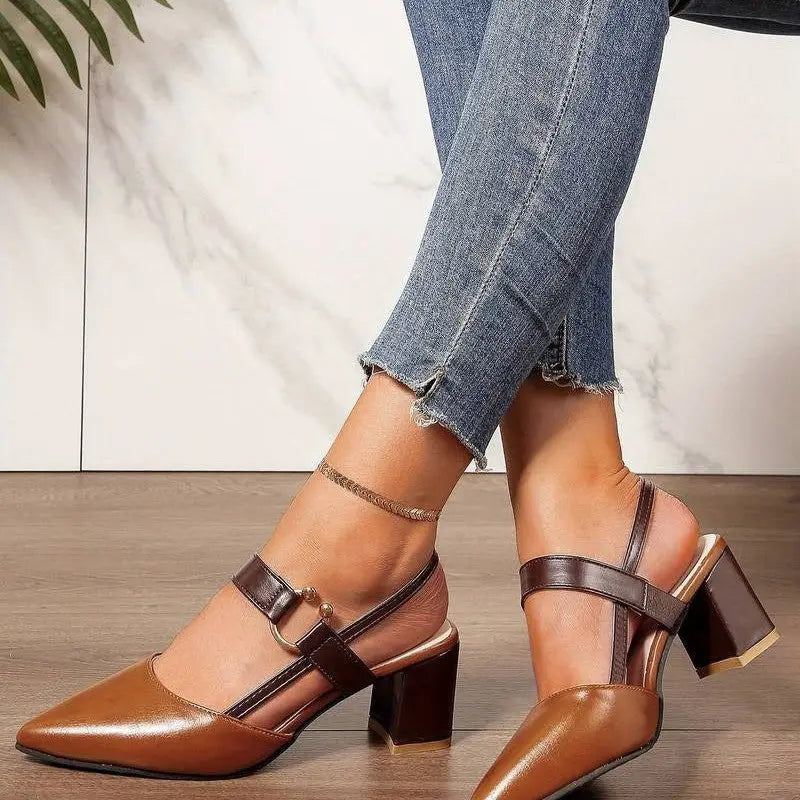 Talons pour femmes | Talon bloc bas, bride arrière | Confort rembourré