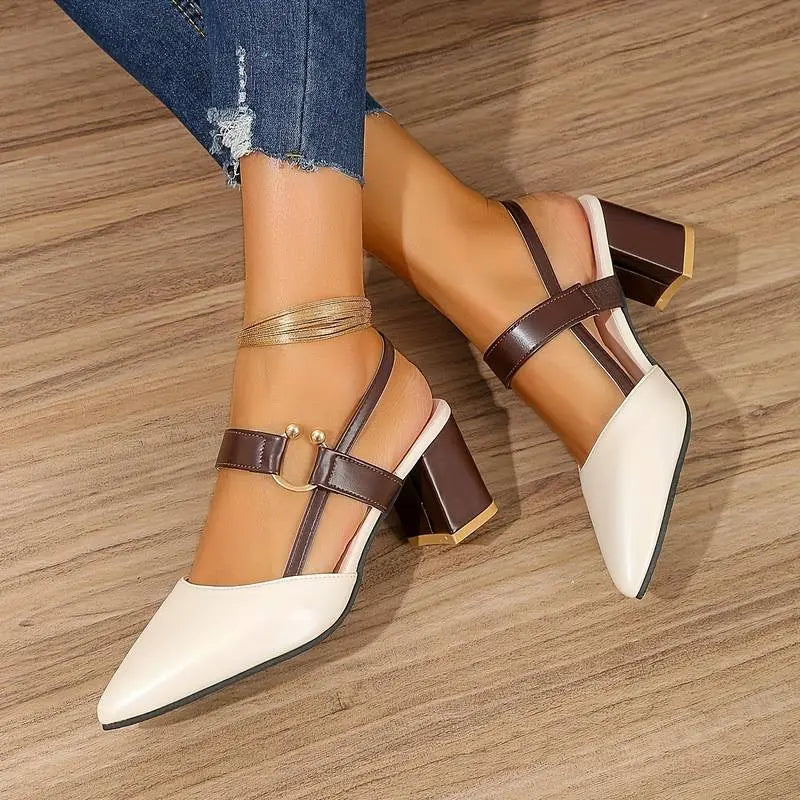 Talons pour femmes | Talon bloc bas, bride arrière | Confort rembourré