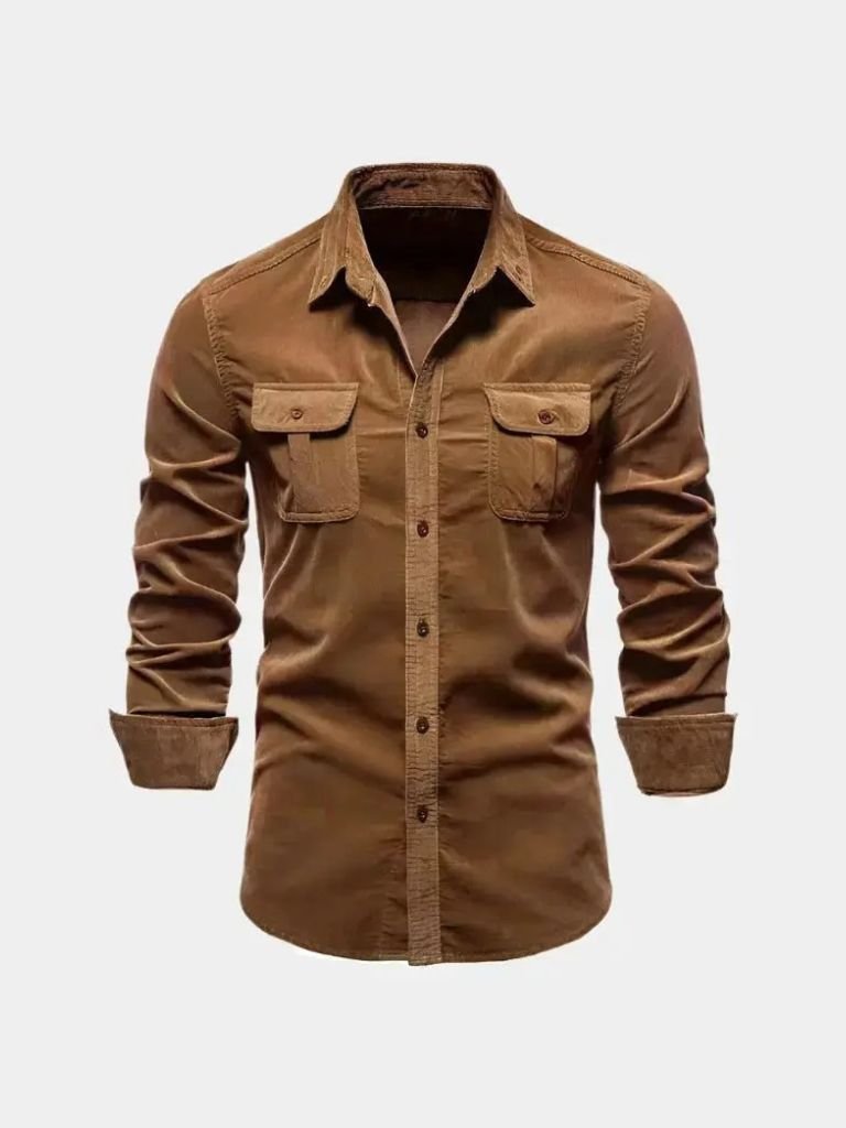 Overhemd heren | Corduroy look overhemd met borstzakken