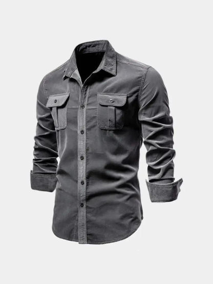 Overhemd heren | Corduroy look overhemd met borstzakken