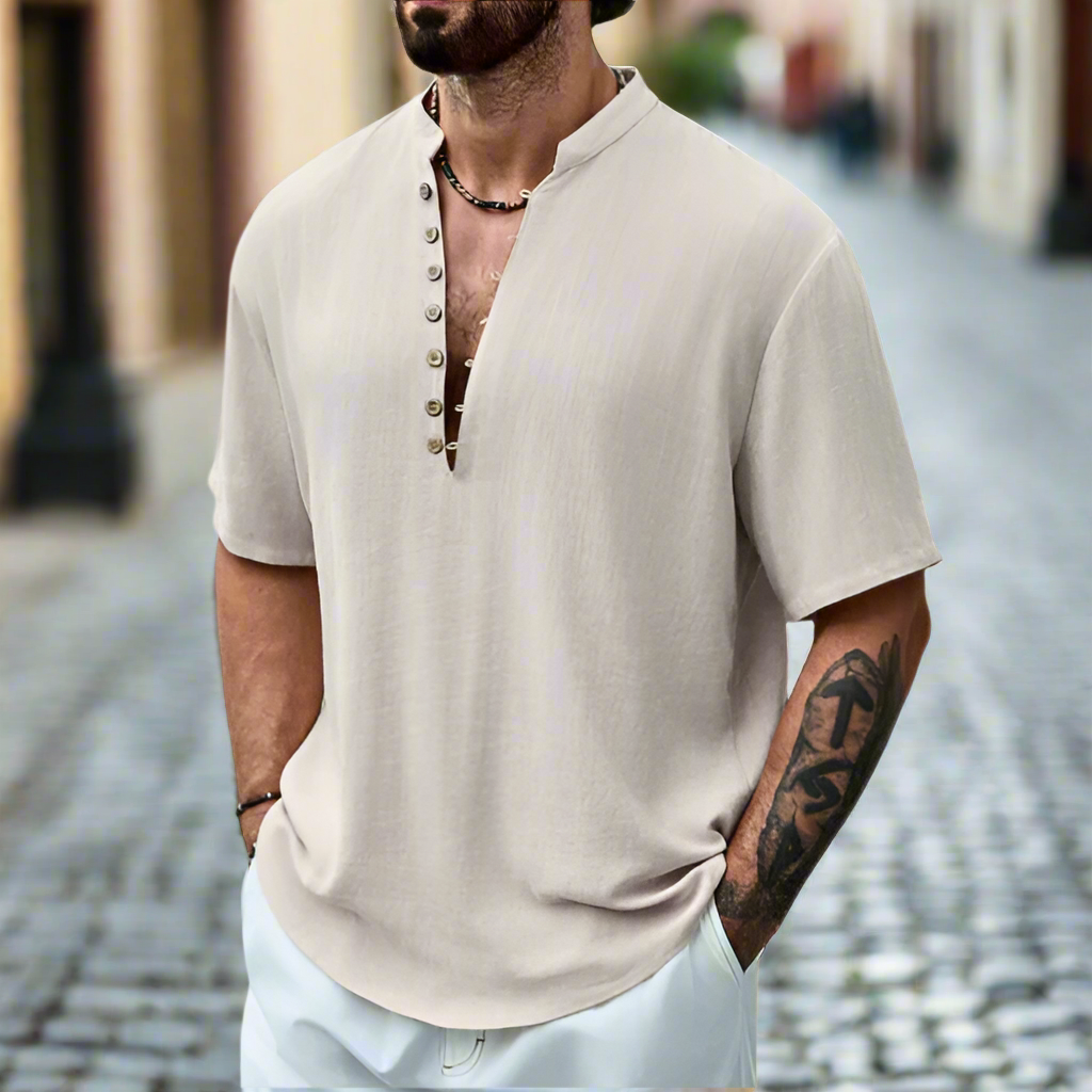 Overhemd heren | Linnen look shirt met lichte en ademende stof