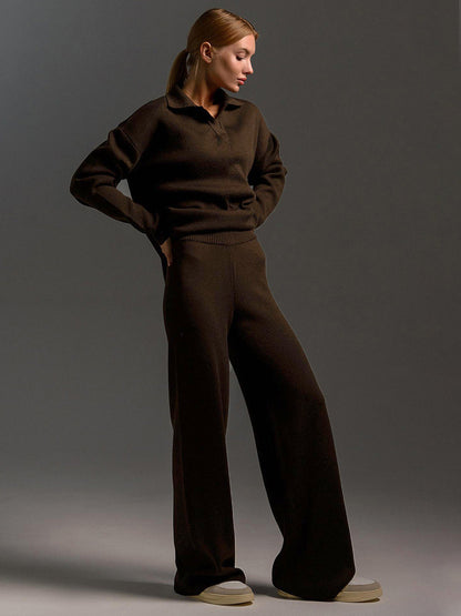 Eloise – Soft Comfortable Womens Lounge Set With Collar Wide Trousers