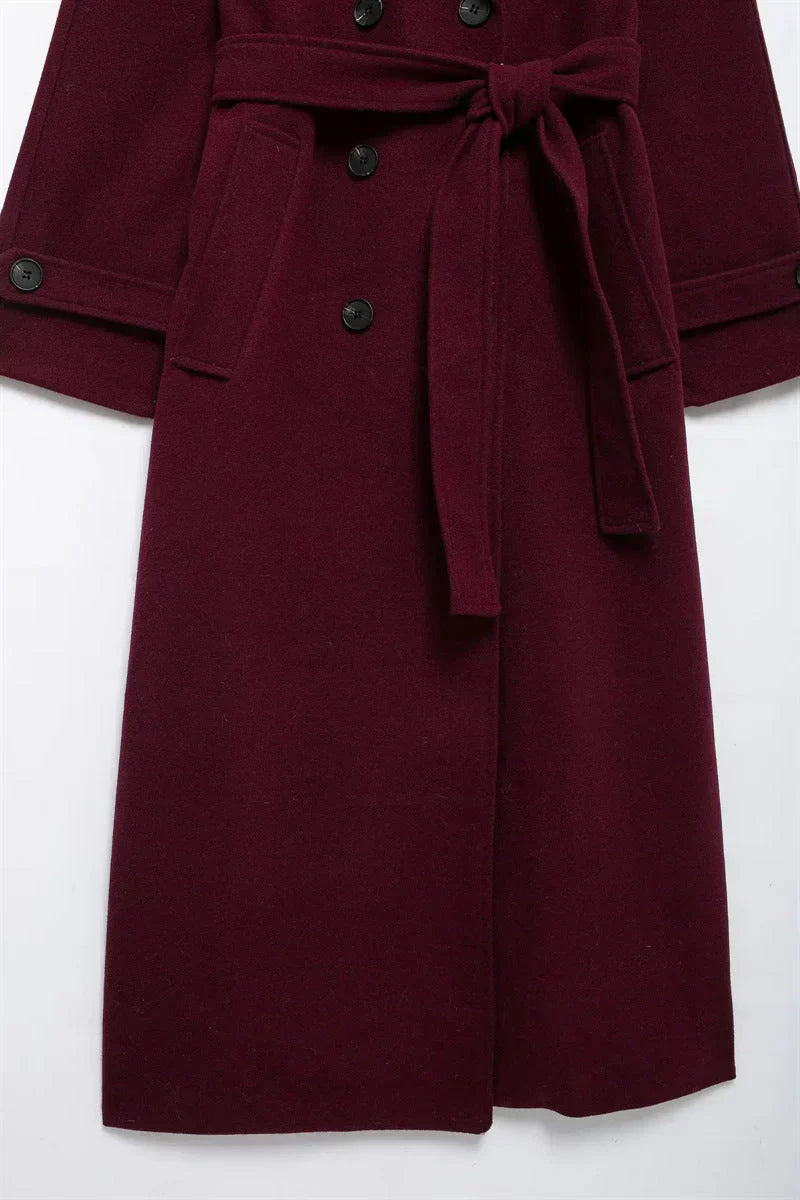 Victoria Manteau Oversize Femme – Manteau Laine Mélangée Burgundy Coupe Élégante