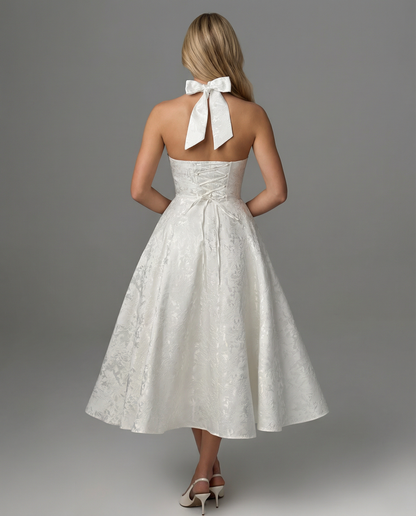 Sheryl | Midi Dress with Halter Neck and Jacquard Finish