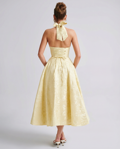 Sheryl | Midi Dress with Halter Neck and Jacquard Finish