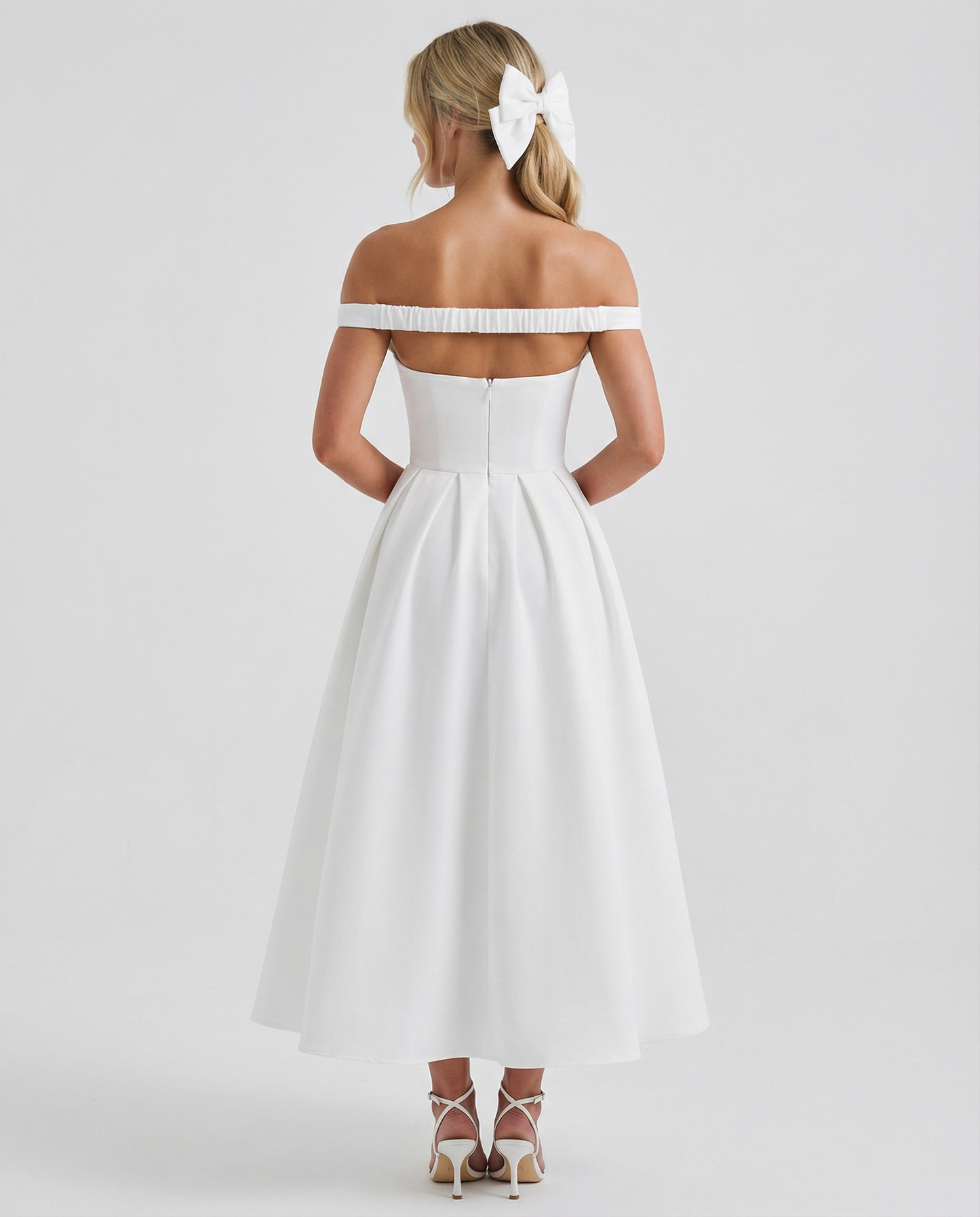 Madeline | Plunge Bardot Neckline Midi Dress