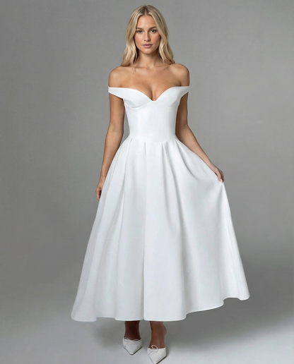 Madeline | Plunge Bardot Neckline Midi Dress