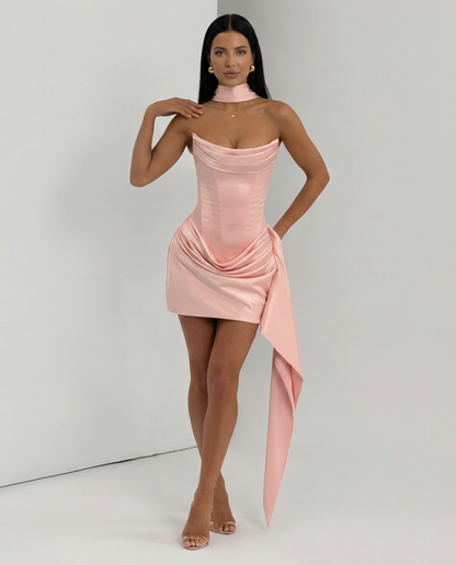 Alina | Mini Dress with Lace Corset and Draped Skirt